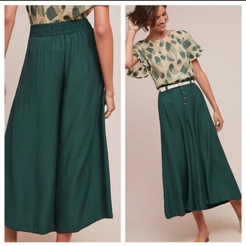 Anthropologie Teal Wide-Leg Cropped Pants